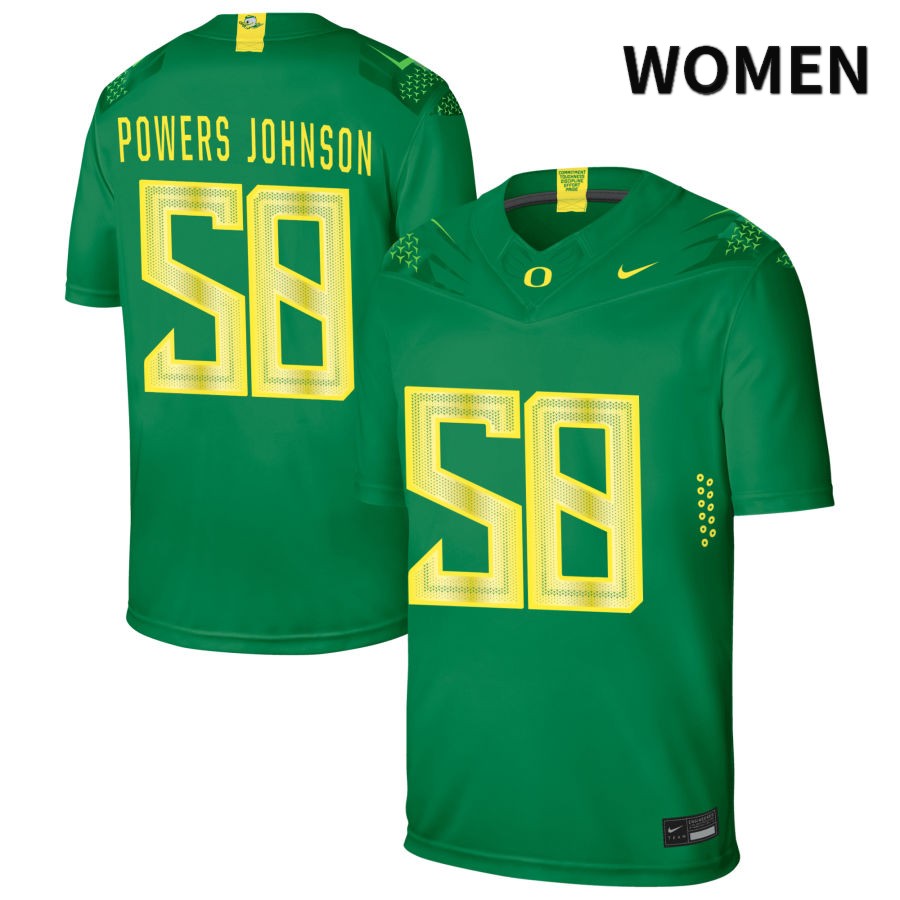 Oregon Ducks Women's #58 Jackson Powers Johnson Football College Authentic Green NIL 2022 Nike Jersey IUG31O4O